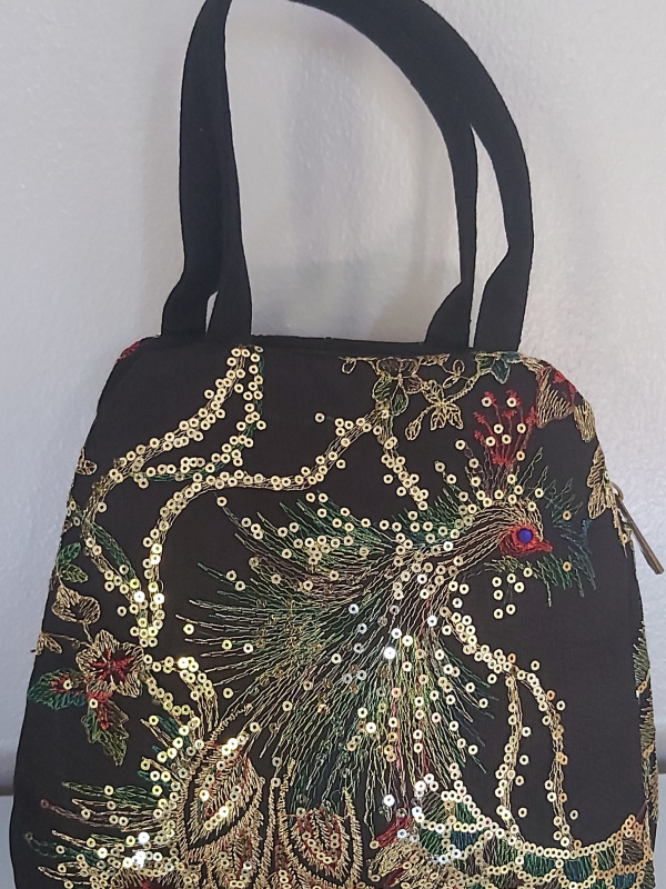 Sequin and Embroidery Peacock Handbag