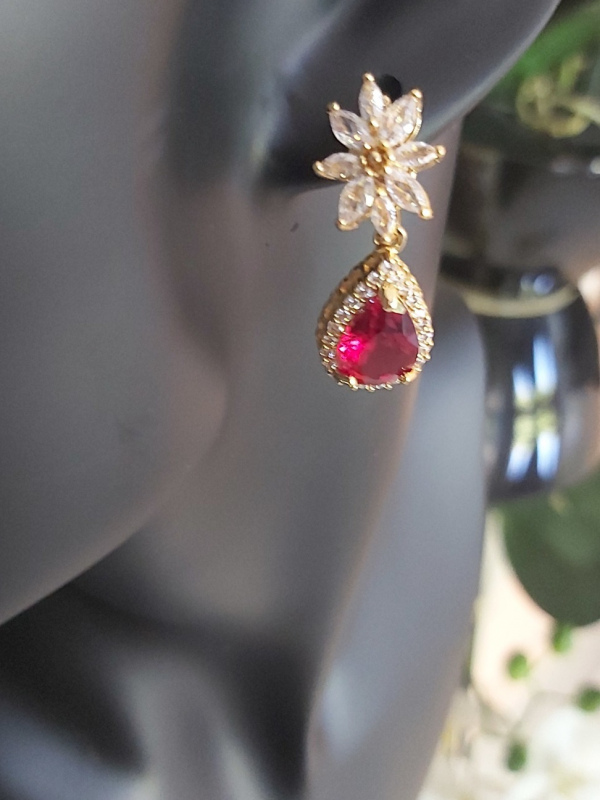 CZ 14K Gold Plated Tear Drop Earrings