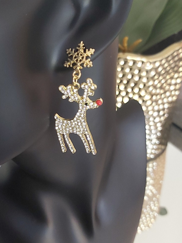 Rhinestone Snowflake & Reindeer Earrings